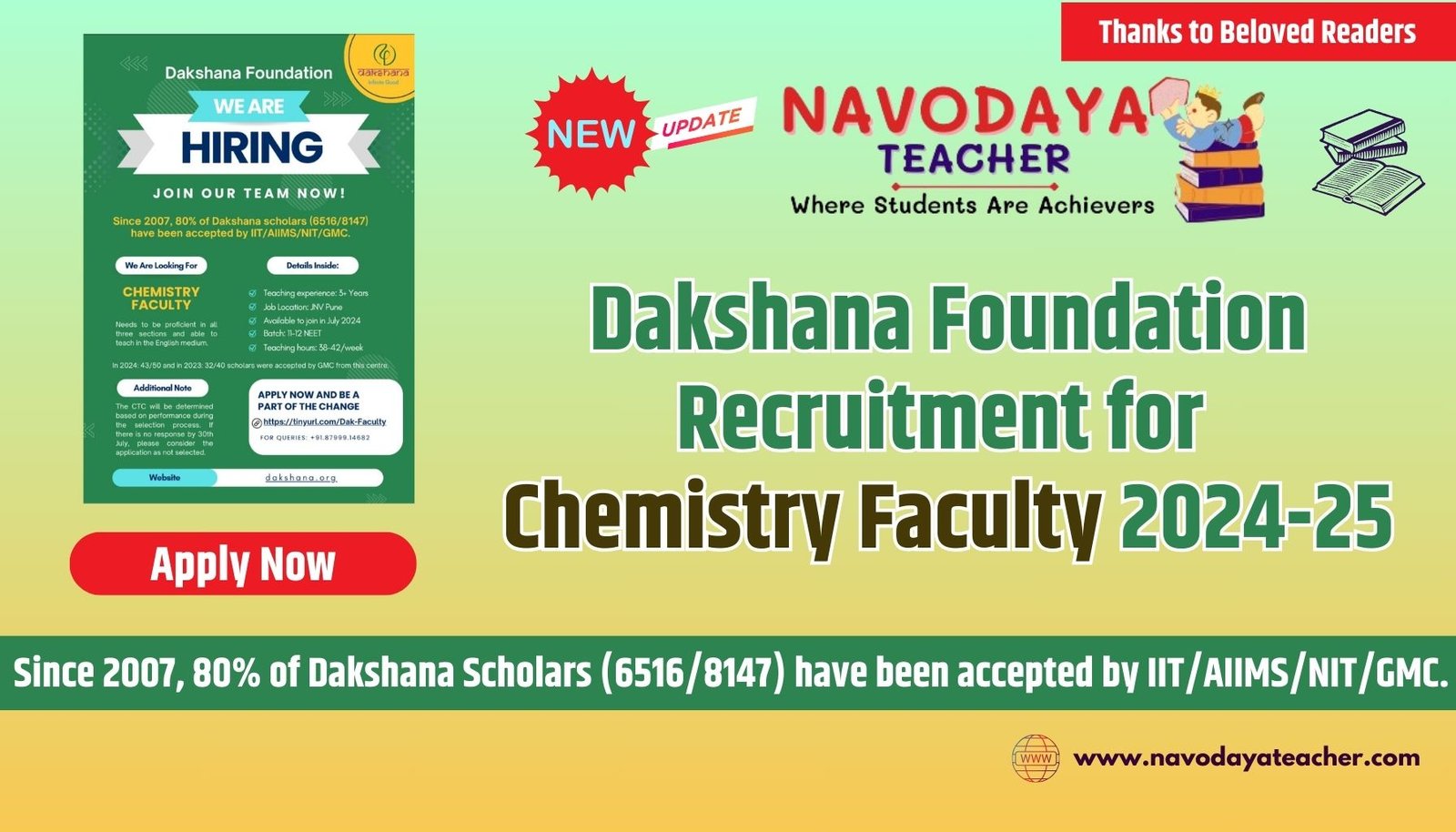 Dakshana Foundation Recruitment for Chemistry Faculty 2024-25