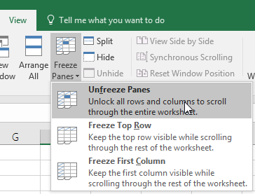 UNFREEZ PANES IN EXCEL