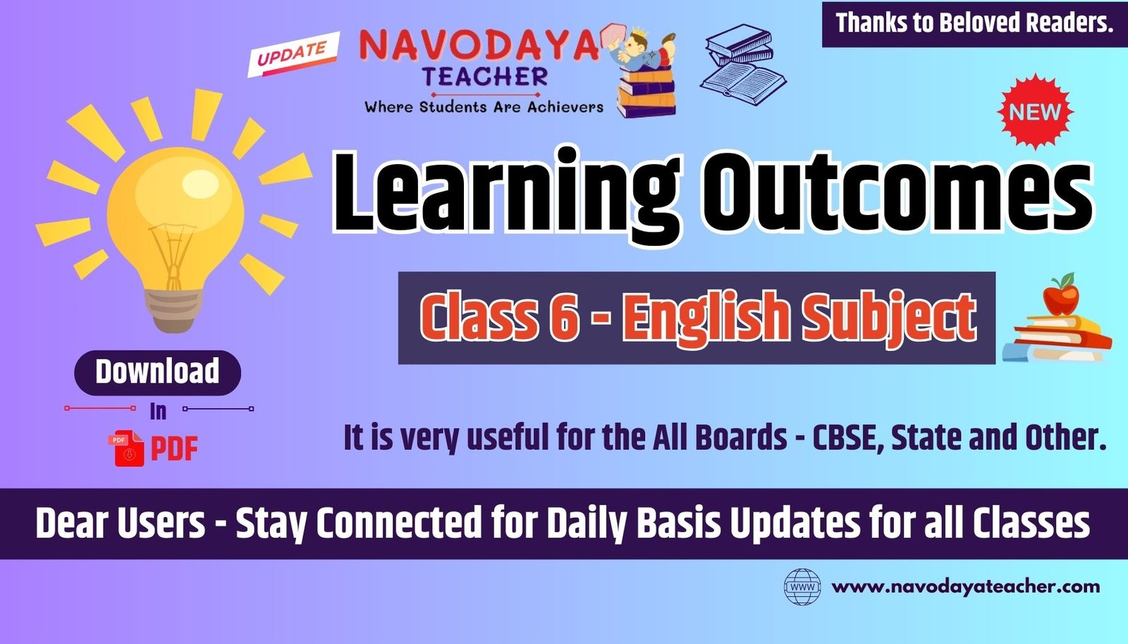 Learning Outcomes for Class 6 English Subject in PDF