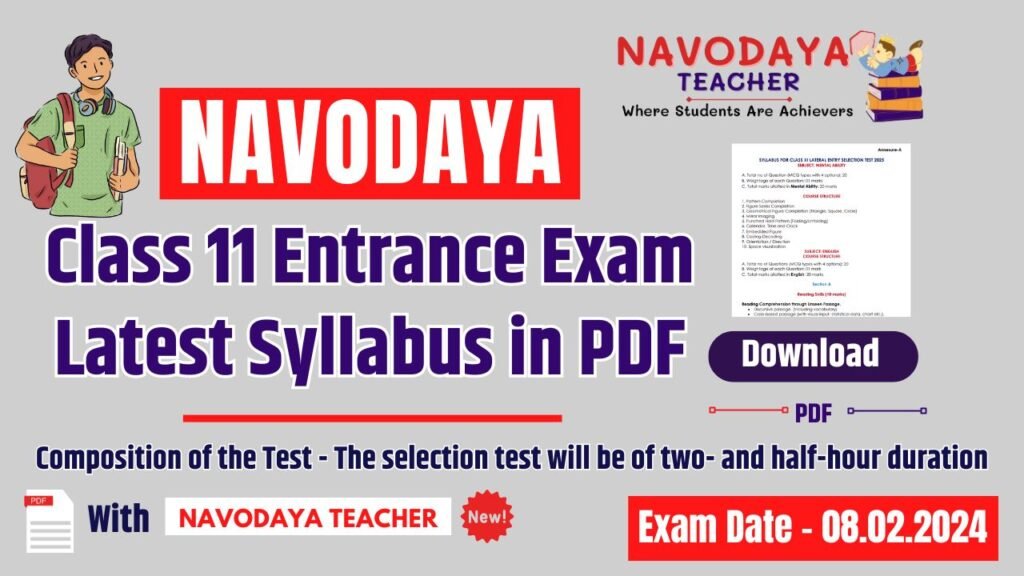 Navodaya Class 11 Entrance Exam Latest Syllabus in PDF for 2025-26