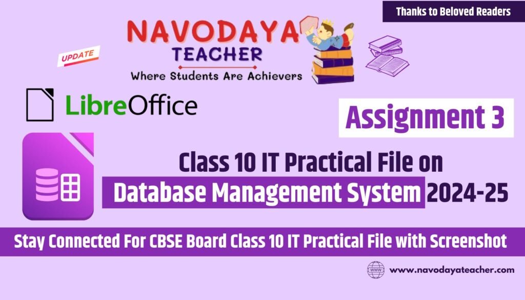 Class 10 IT Practical File on DBMS 2024-25 (Assignment 3)