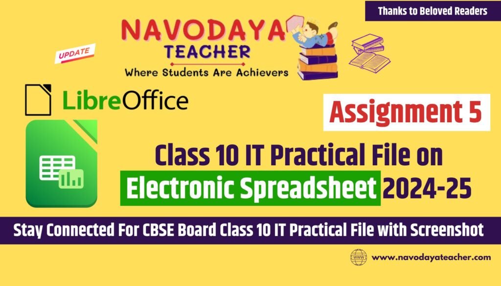 Class 10 IT Practical File on Electronic Spreadsheet 2024-25 (Assignment 5)