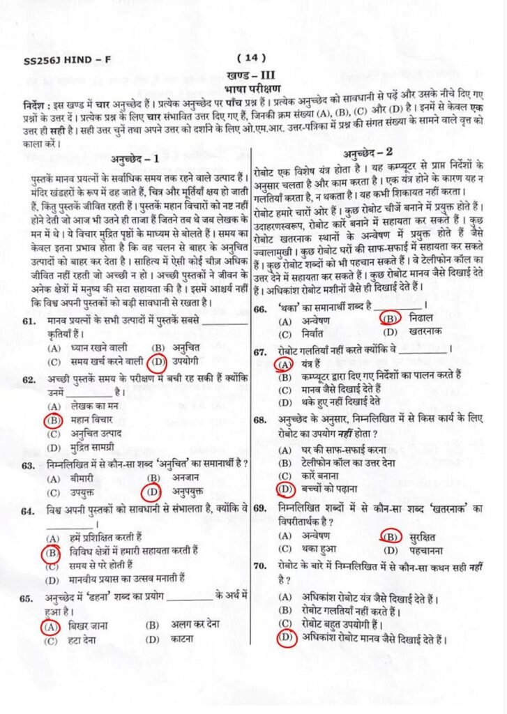 Navodaya Class 6 Hindi Paper with Solution on 18.01.2025 Page 14