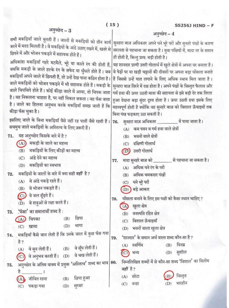 Navodaya Class 6 Hindi Paper with Solution on 18.01.2025 Page 15