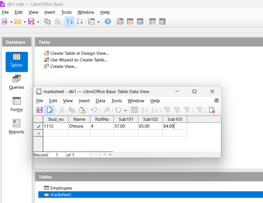 Output - Table Data View