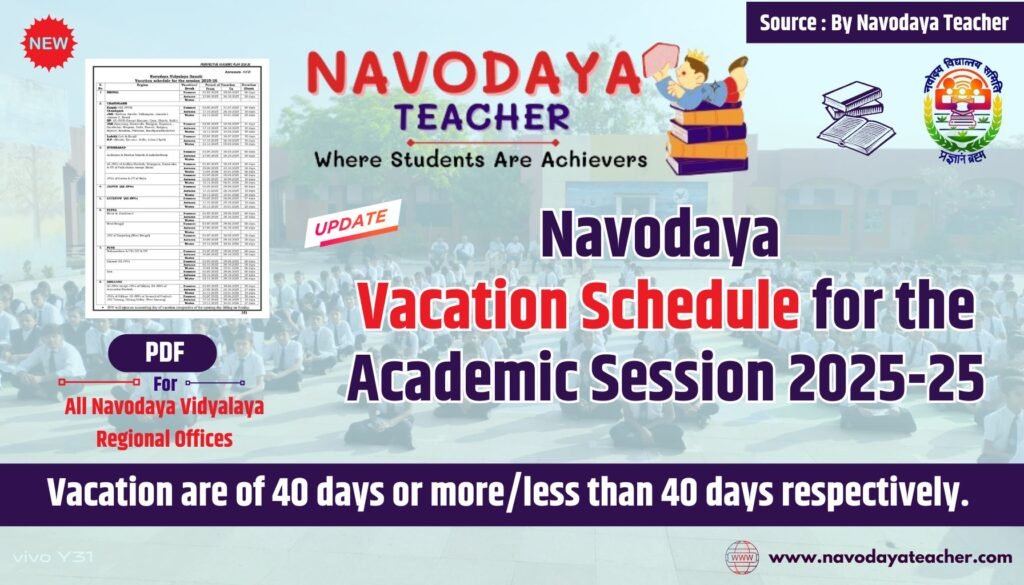 Navodaya Vacation Schedule for the Session 2025-26