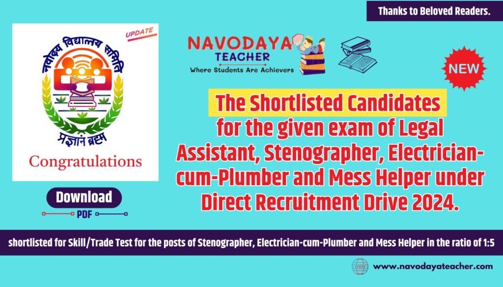 List of candidates shortlisted for InterviewSkill Test for Navodaya Non Teaching Posts 2025
