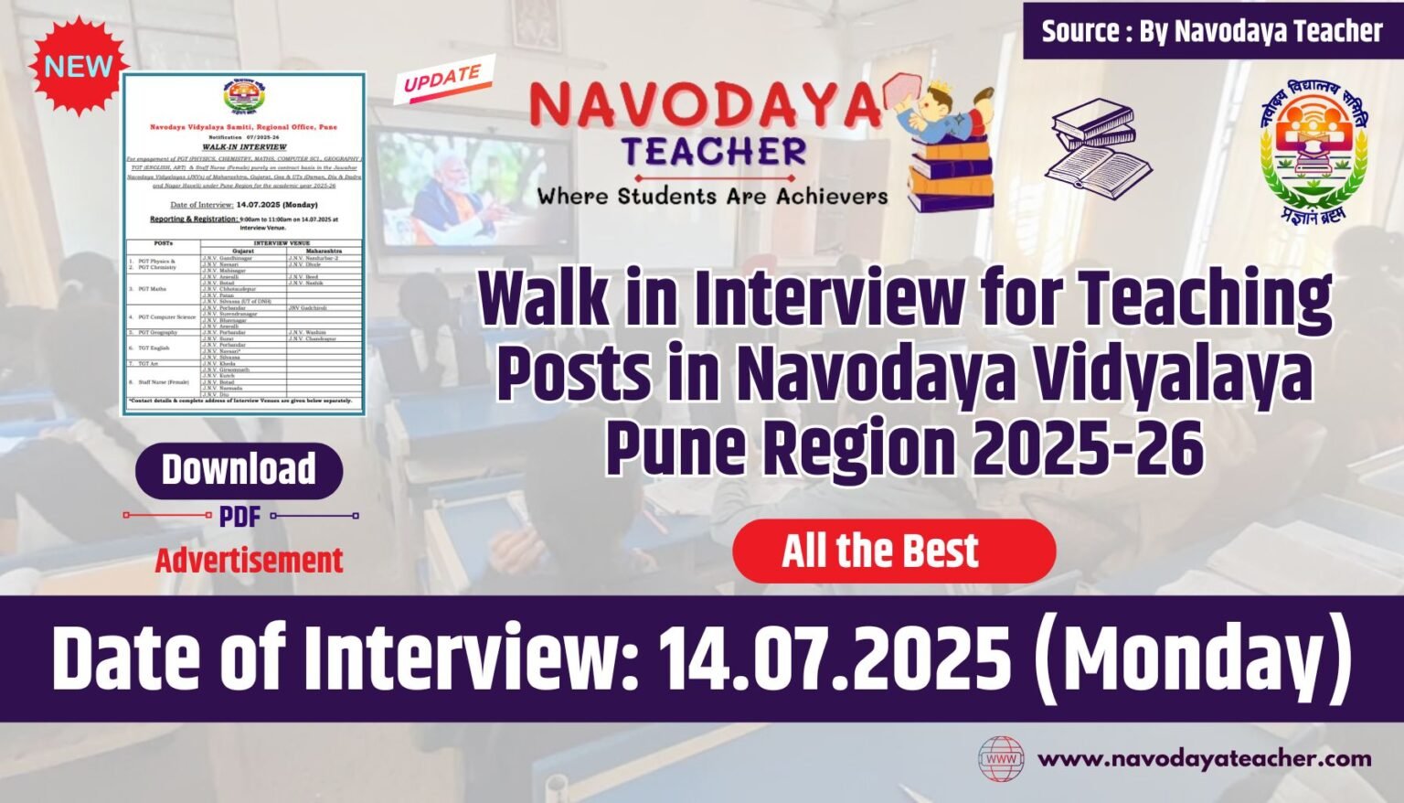 Navodya Ropar Walk in Interview for Teaching Posts in Navodaya Vidyalaya Pune Region ...