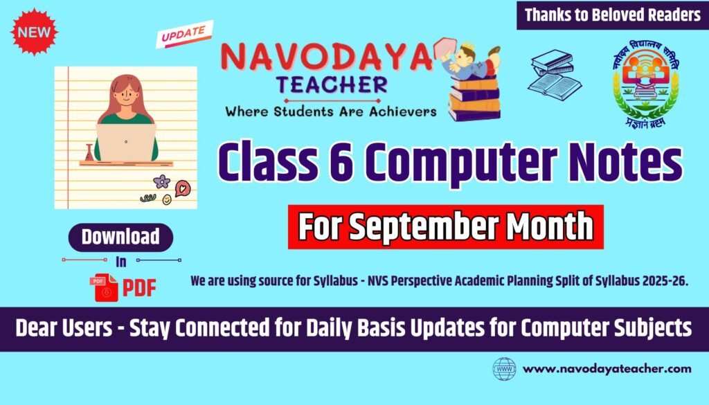 Navodaya Class 6 Computer Notes - September Month