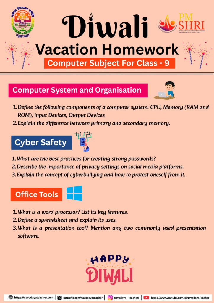 For Class 9 - Computer Subject Diwali Vacation Homework