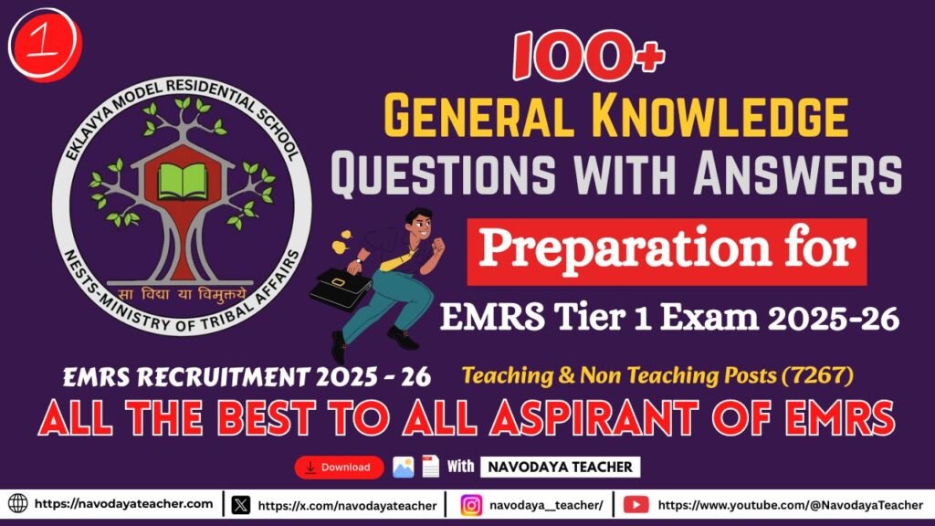 100 GK Questions with Answers for EMRS Tier 1 Exam 2025-26