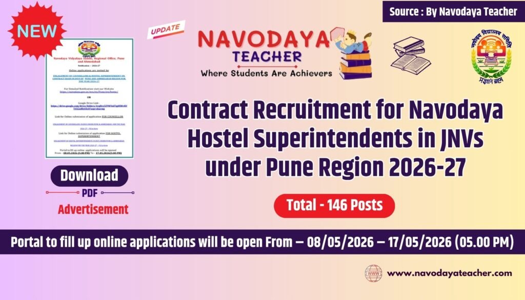 Contract Recruitment for Navodaya Hostel Superintendents in JNVs under Pune Region 2026-27