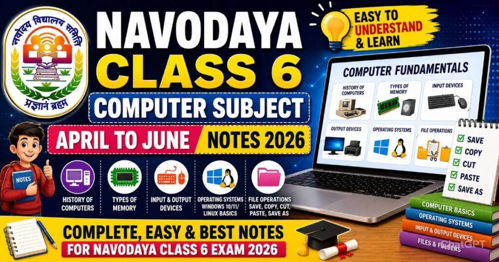 Navodaya Class 6 Computer Subject April to June Notes 2026