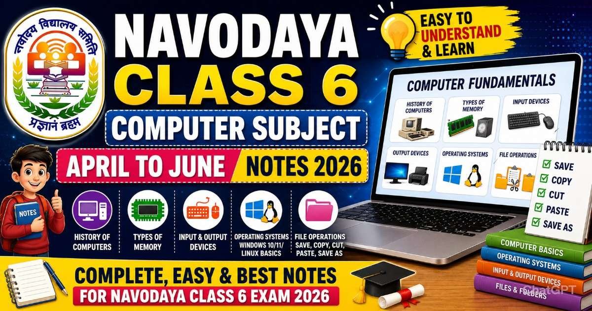 Class Vi Computer Navodaya Class 6 Computer Subject April to June Notes 2026