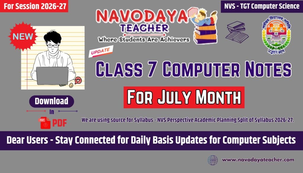 Navodaya Class 7 Computer Subject July Month Notes 2026