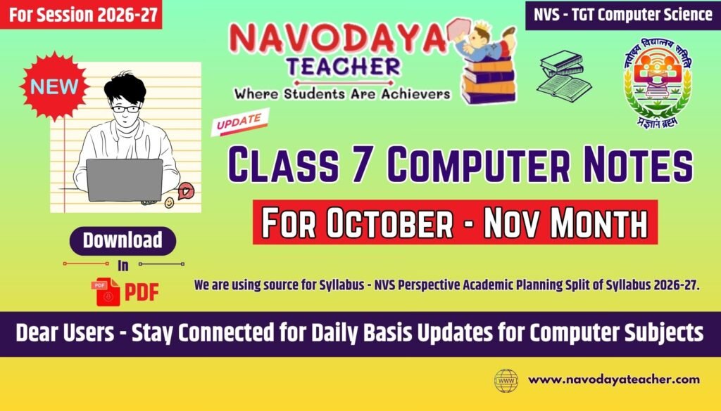 Navodaya Class 7 Computer Subject October November Month Notes 2026