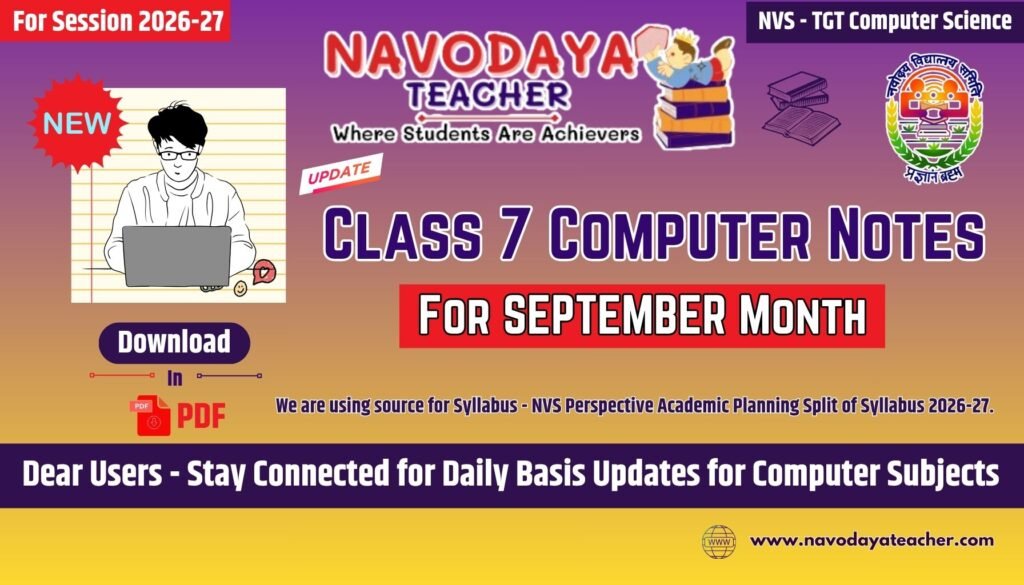 Navodaya Class 7 Computer Subject September Month Notes 2026